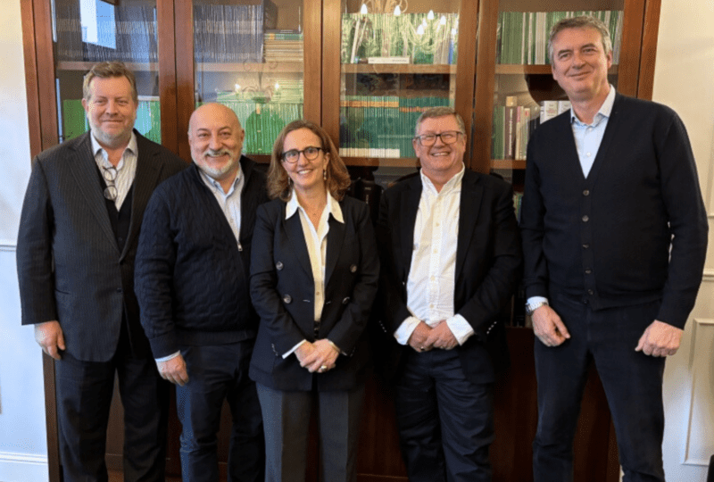 Photographed (left to right): Ludovico Balbo di Vinadio, Shareholder and Deputy Chairman, EV Group; Piotr Wasilewski, General Manager, Cornelius Polska; Cristina Colombo, Chief Financial Officer, EV Group; Dr Neville Prior, Group Chairman, Cornelius Group plc; Gabriele Bonomi, Chief Executive Officer, EV Group